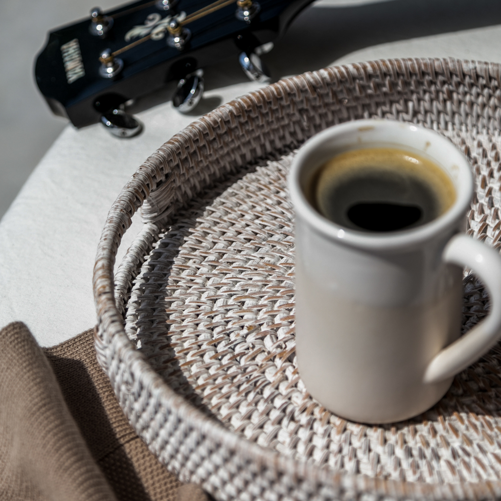 Natural Woven Round Coffee Table Tray