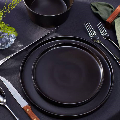 16-Piece Stoneware Dinnerware Set in Matte Black
