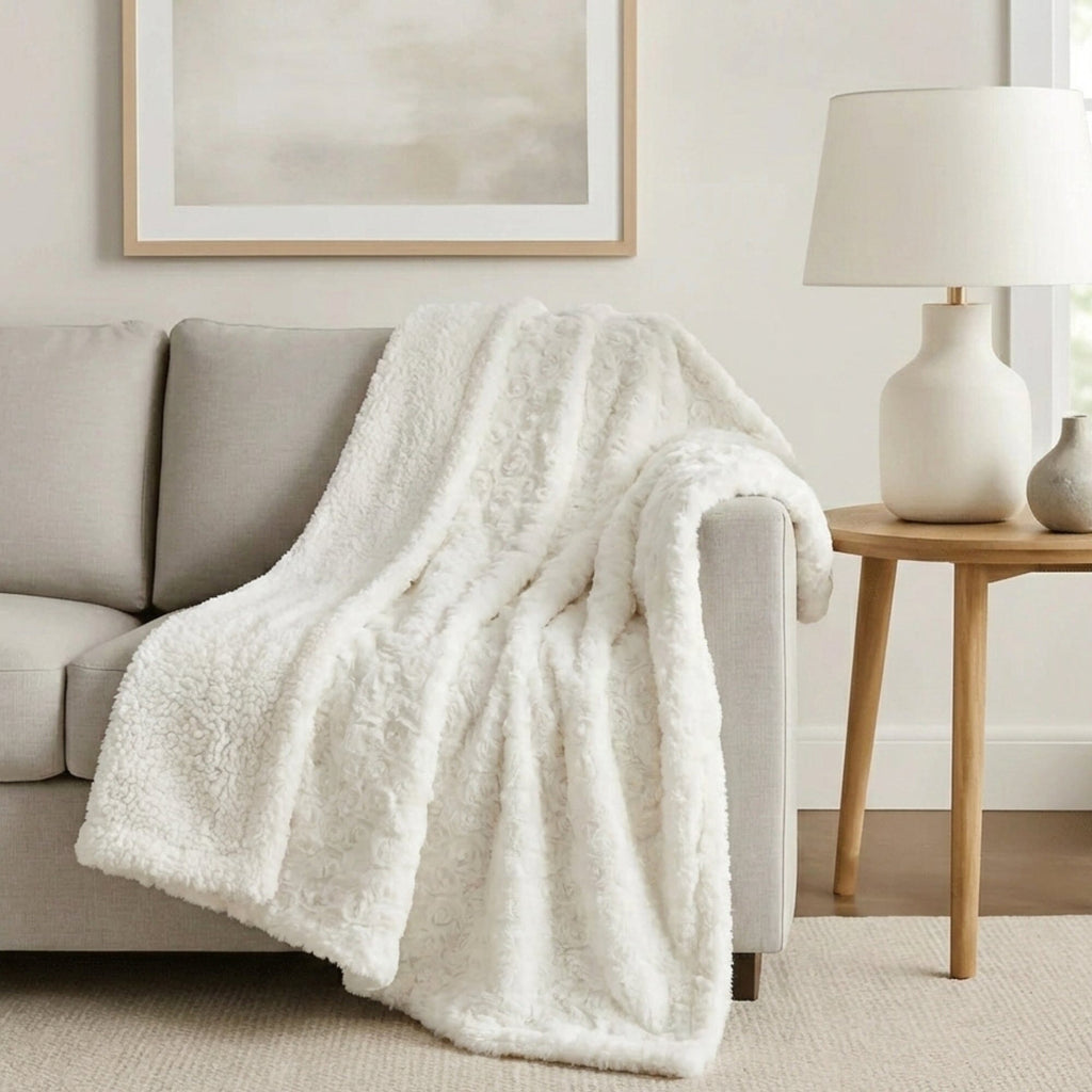 Creamy White Sherpa Faux Fur Throw Blanket