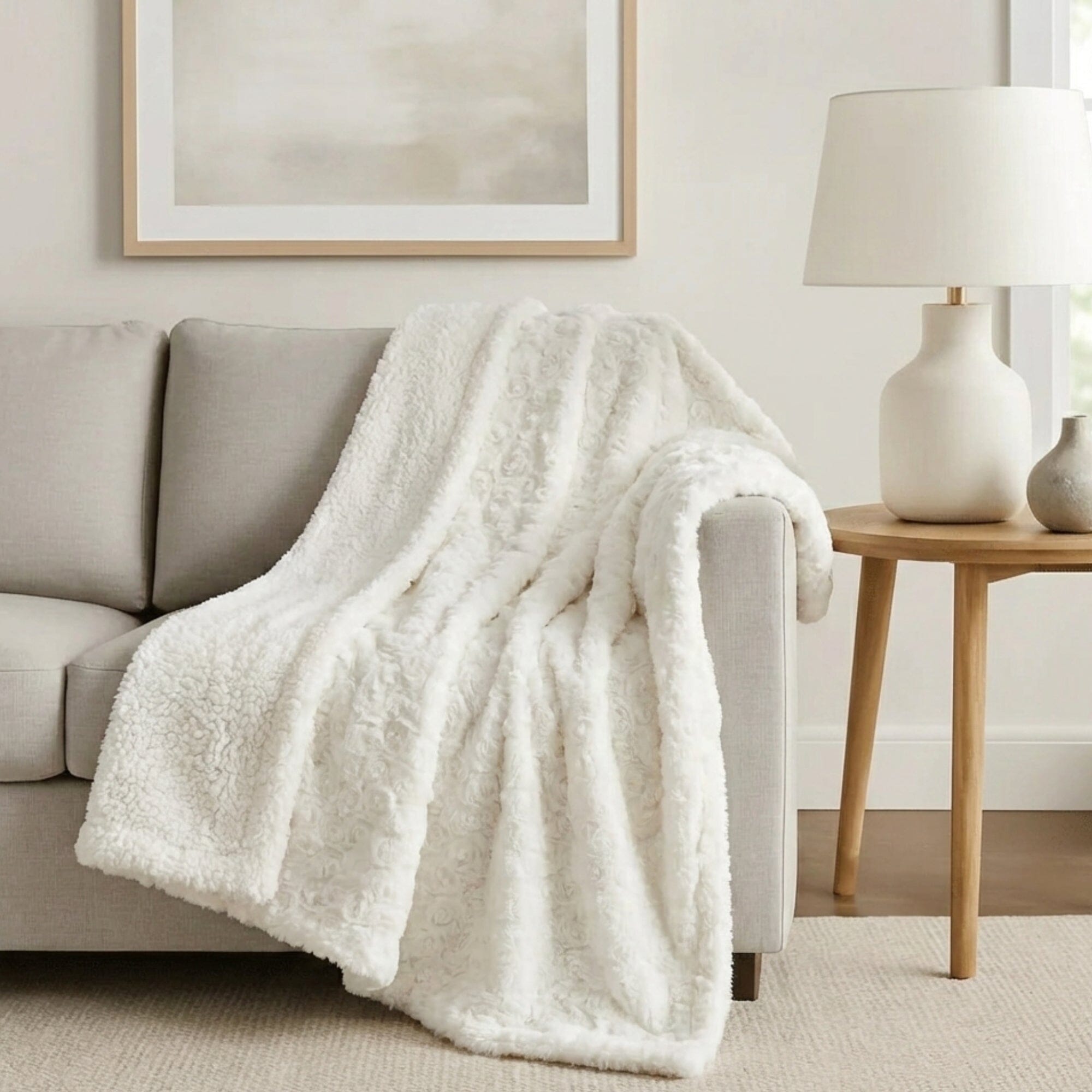 Creamy White Sherpa Faux Fur Throw Blanket