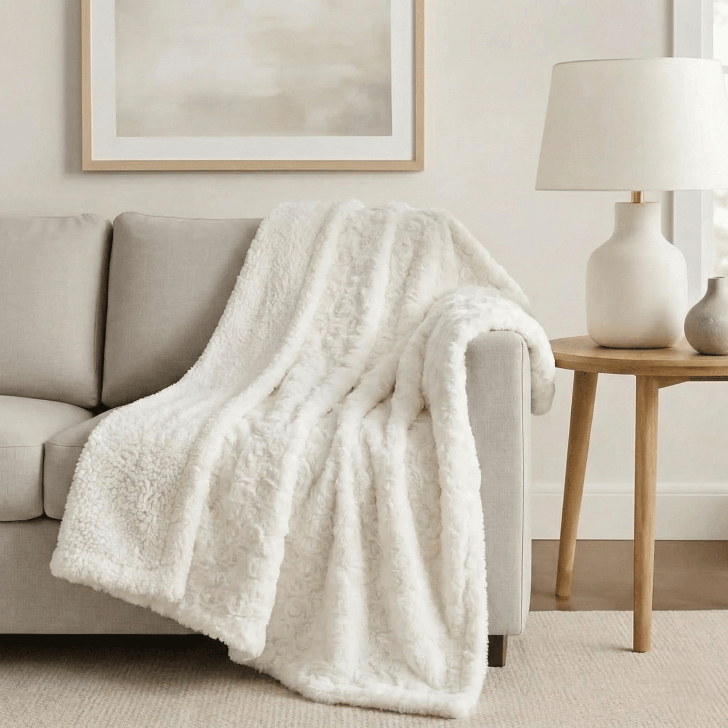 Creamy White Sherpa Faux Fur Throw Blanket