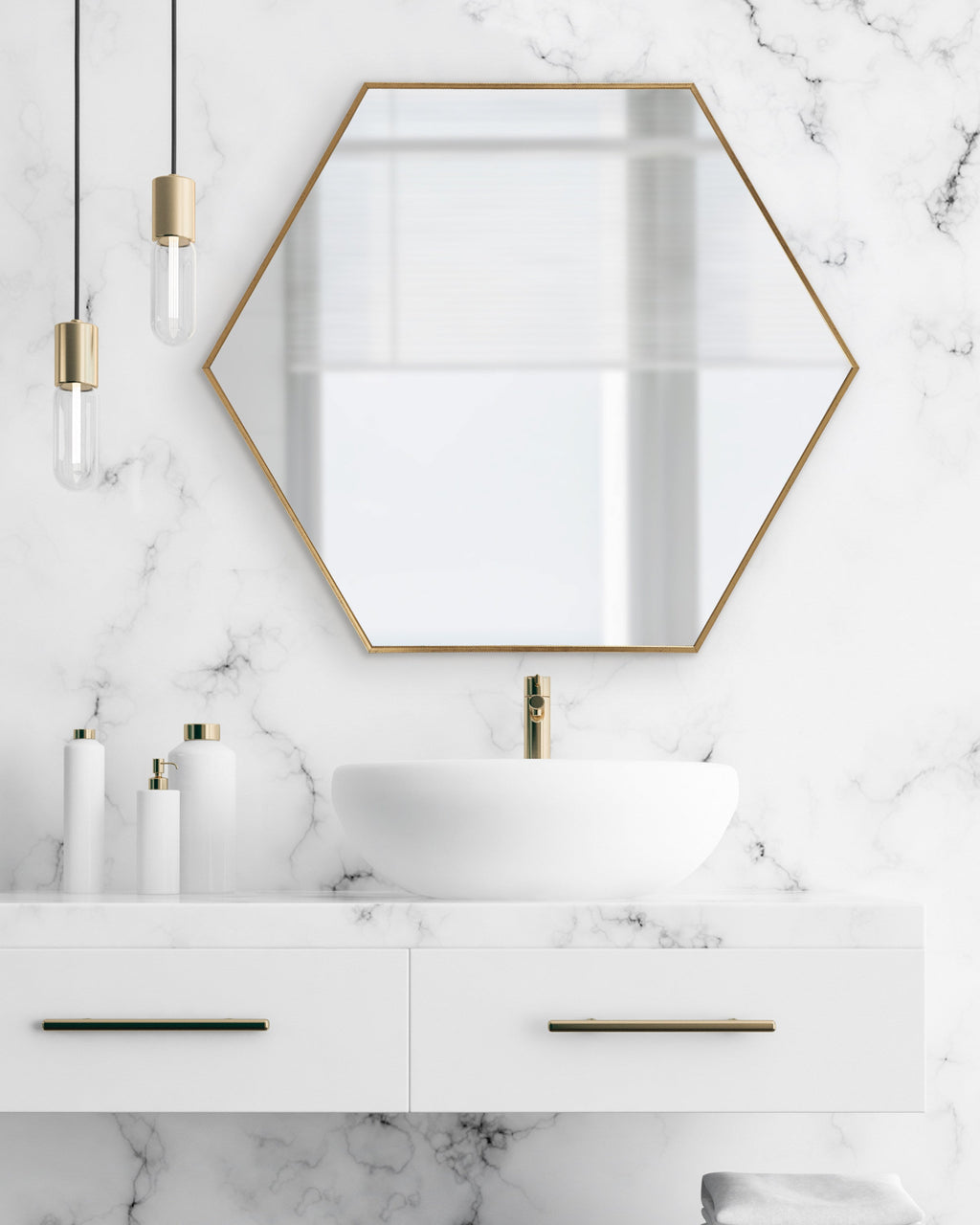 Framed Hexagon Wall Mirror
