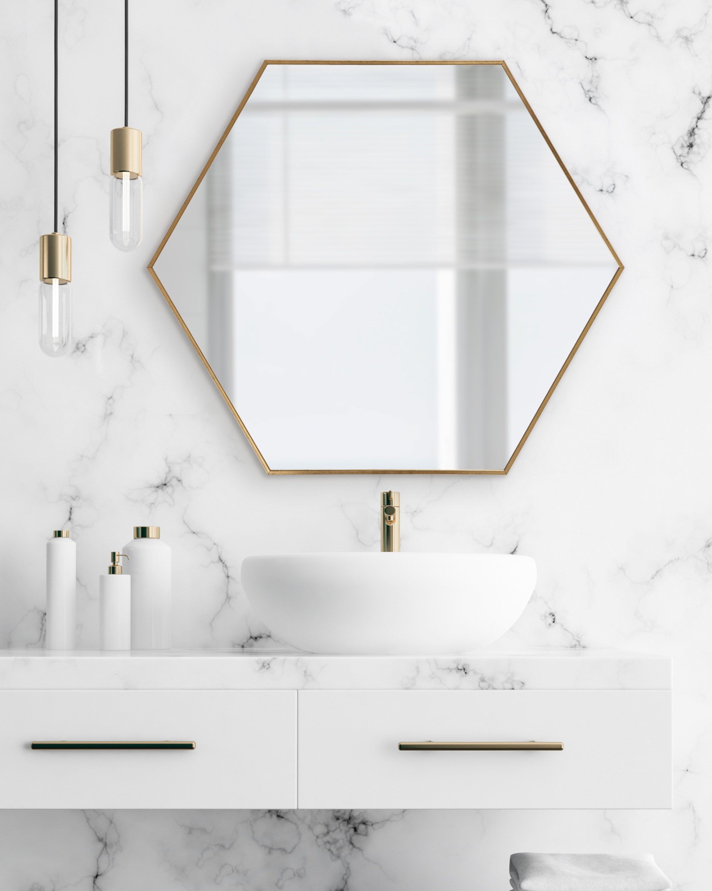 Framed Hexagon Wall Mirror