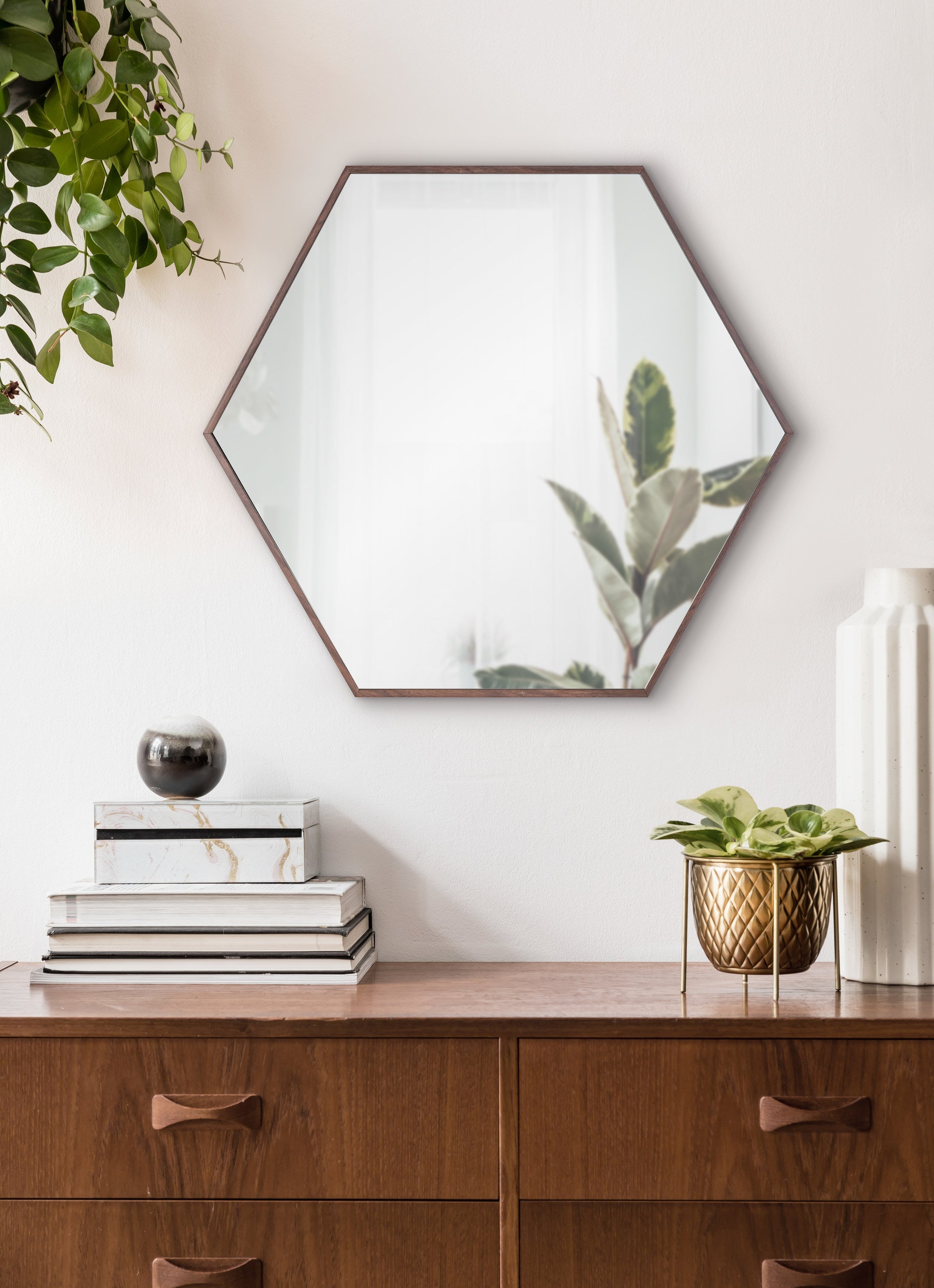 Framed Hexagon Wall Mirror