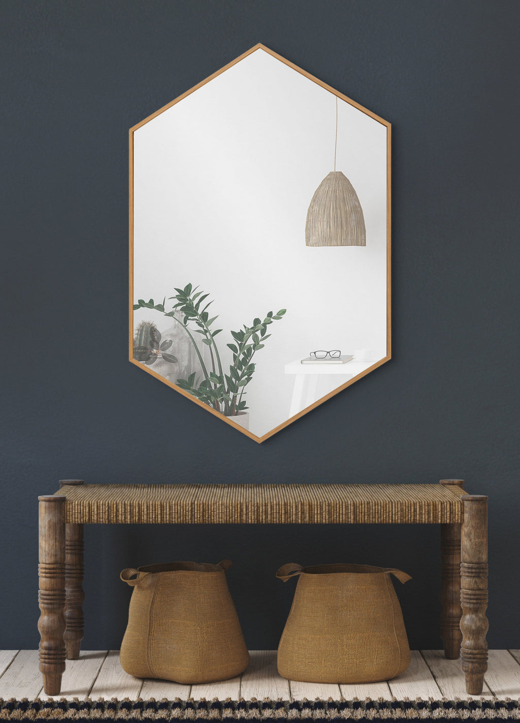 Framed Hexagon Wall Mirror