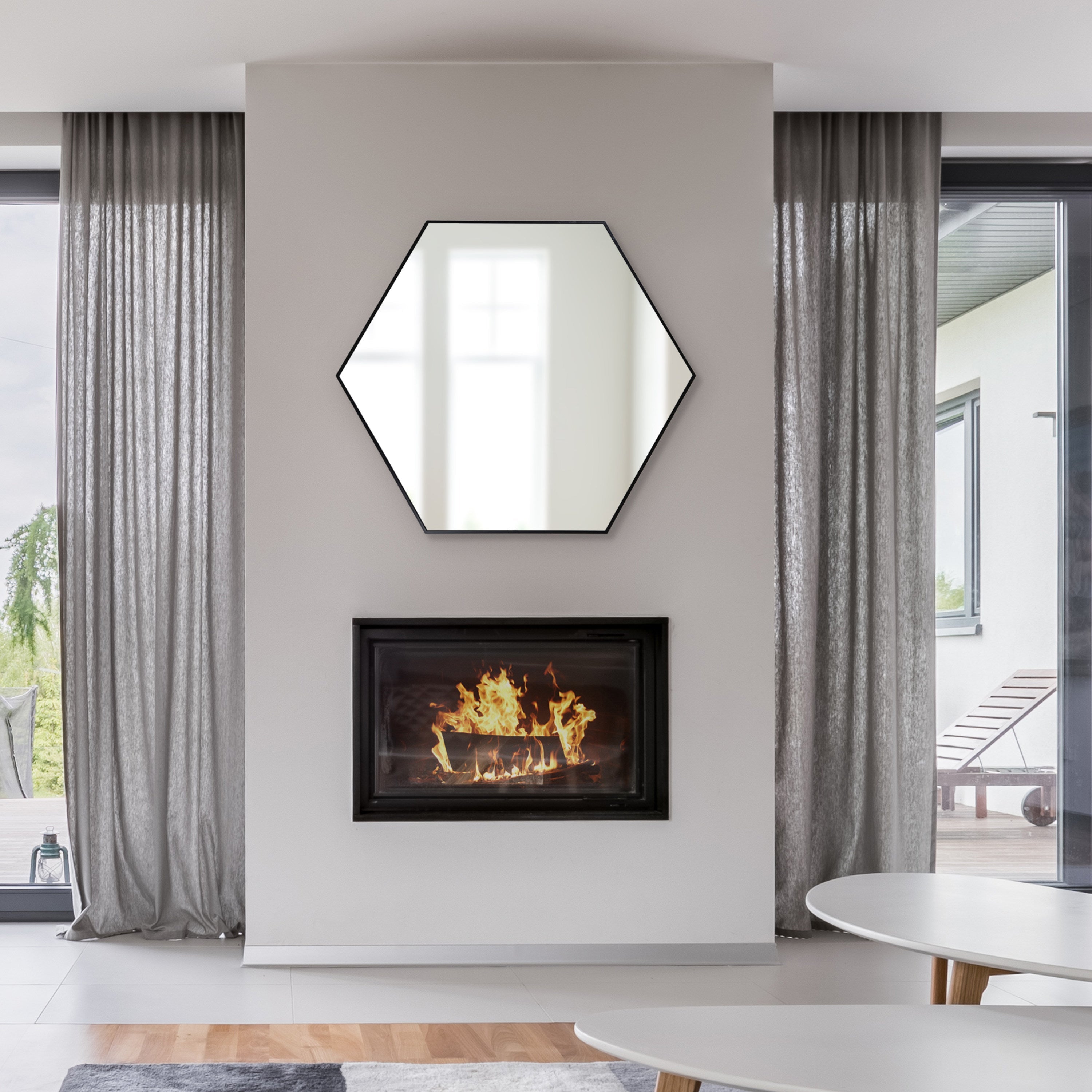 Framed Hexagon Wall Mirror