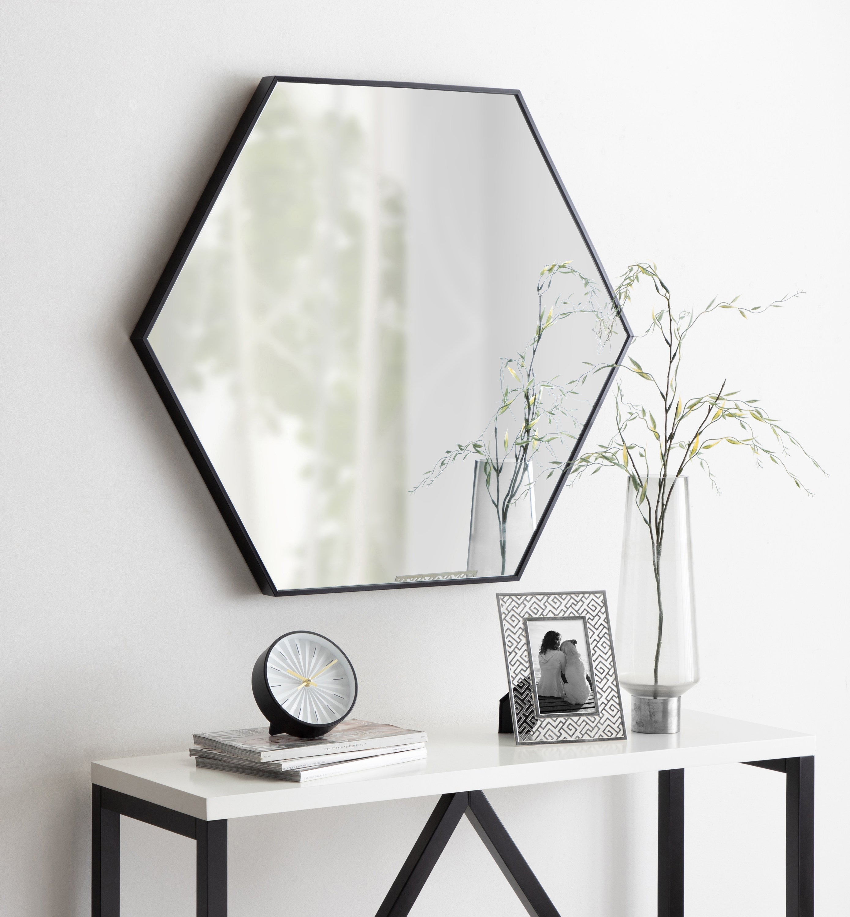 Framed Hexagon Wall Mirror